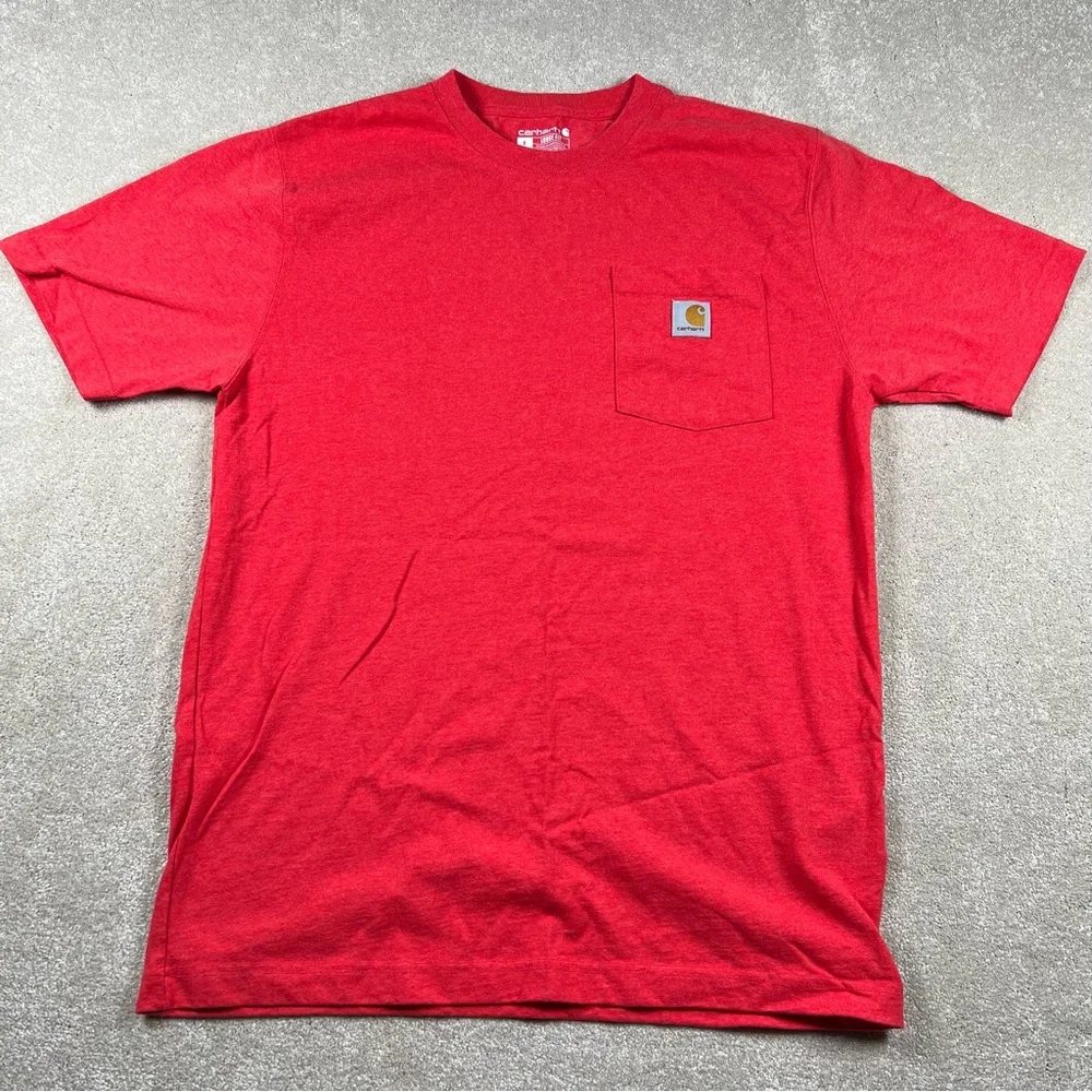 Carhartt Pocket T Shirt Loose Fit Short Sleeve Crew Neck Red Logo Men's Small